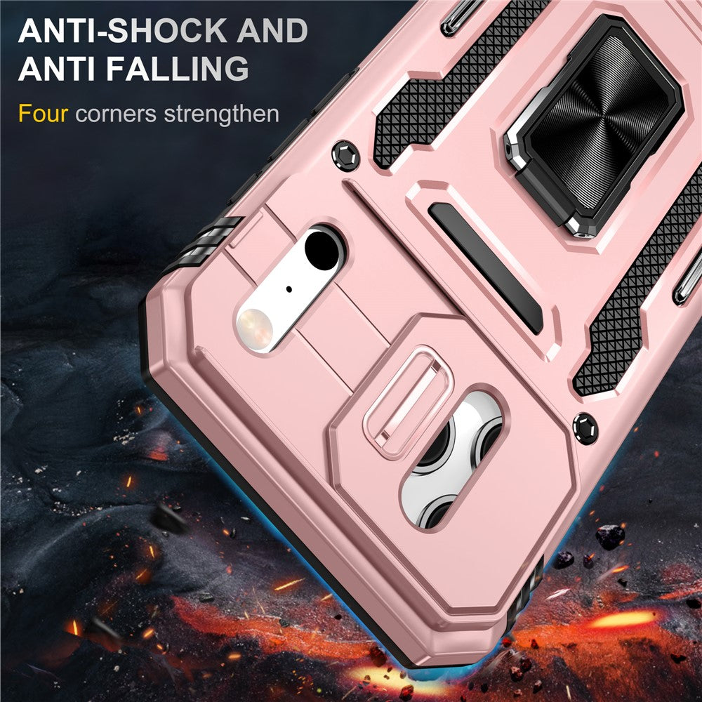 For iPhone 17 Pro Max Case Kickstand Slide Lens Lid PC + TPU Drop - Rose Gold