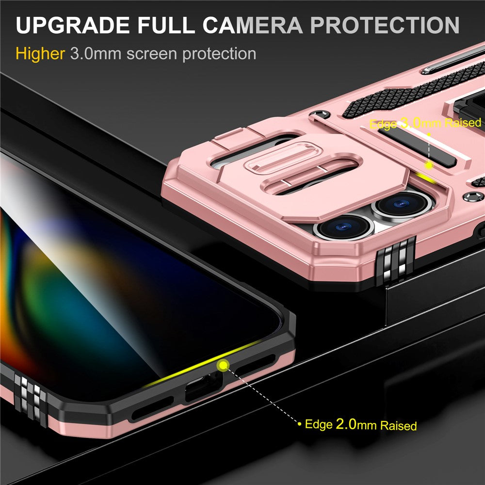 For iPhone 17 Pro Max Case Kickstand Slide Lens Lid PC + TPU Drop - Rose Gold
