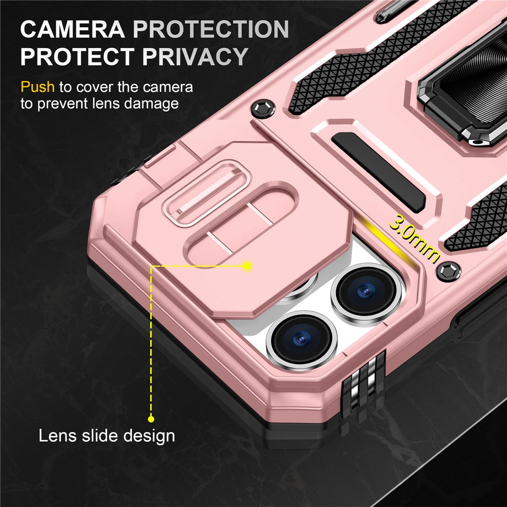 For iPhone 17 Pro Max Case Kickstand Slide Lens Lid PC + TPU Drop - Rose Gold