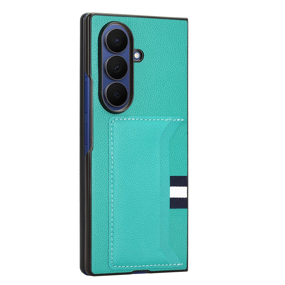 For Samsung Galaxy Z Fold7 5G Case Card Holder Litchi Texture Leather + PC Phone Cover - Green