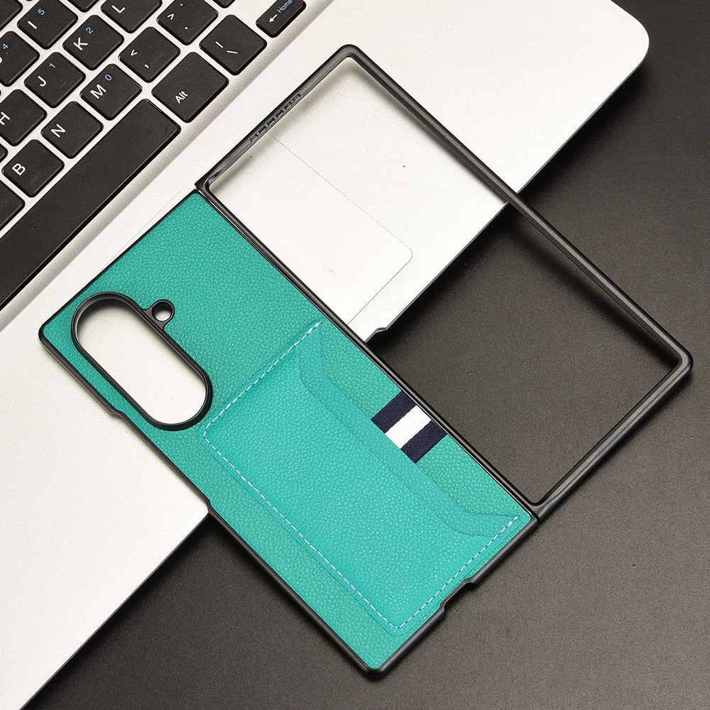 For Samsung Galaxy Z Fold7 5G Case Card Holder Litchi Texture Leather + PC Phone Cover - Green