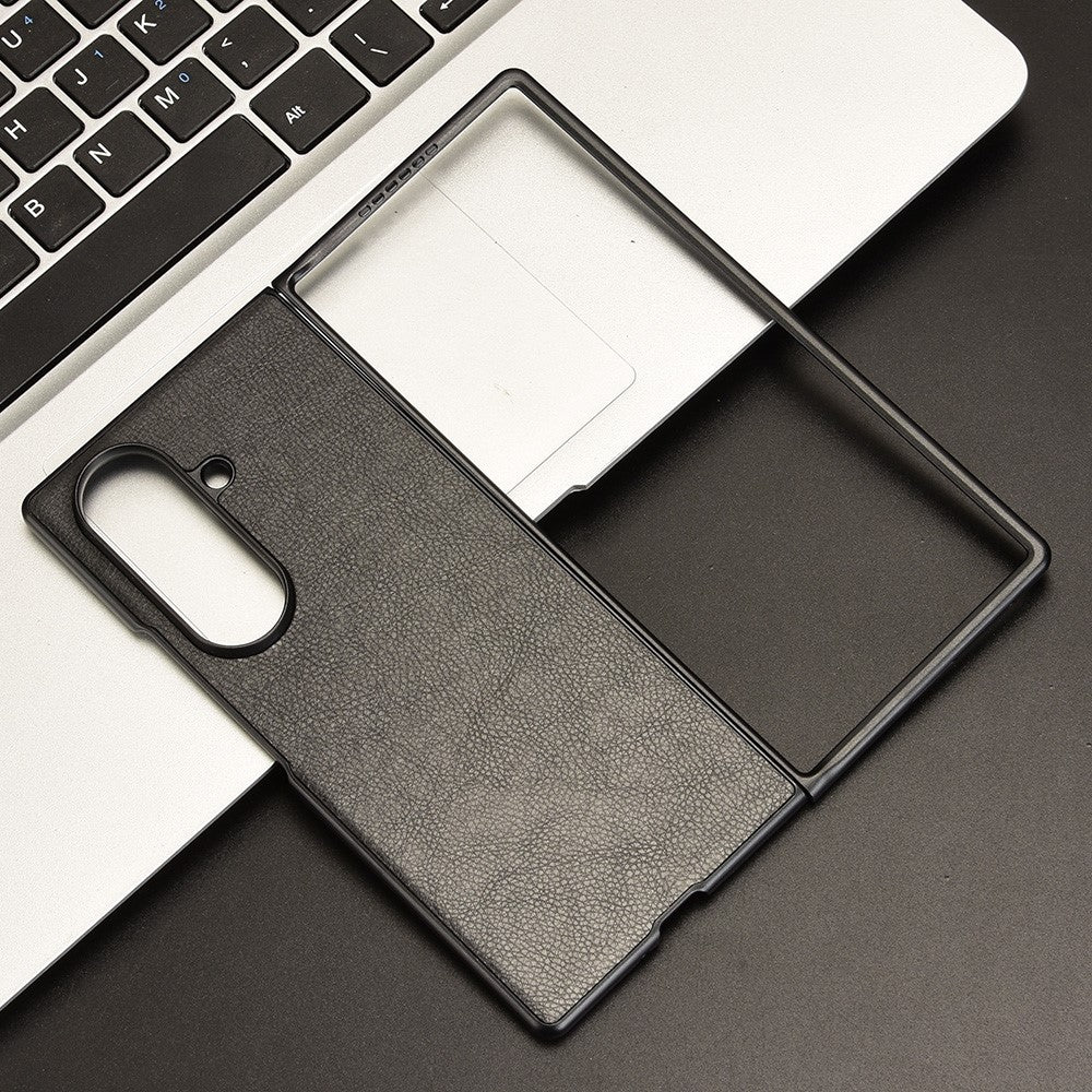 For Samsung Galaxy Z Fold7 5G Case Litchi Texture PU Leather + PC Phone Cover - Black