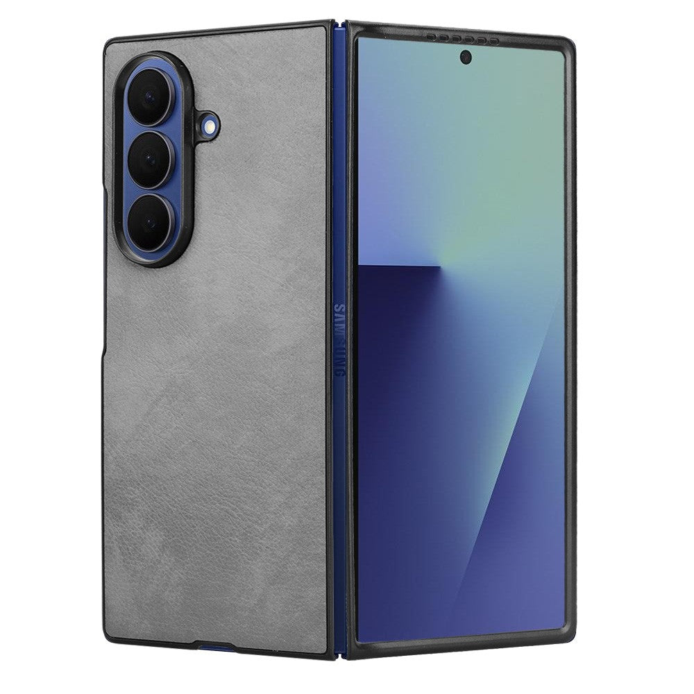 For Samsung Galaxy Z Fold7 5G Case Litchi Texture PU Leather + PC Phone Cover - Grey
