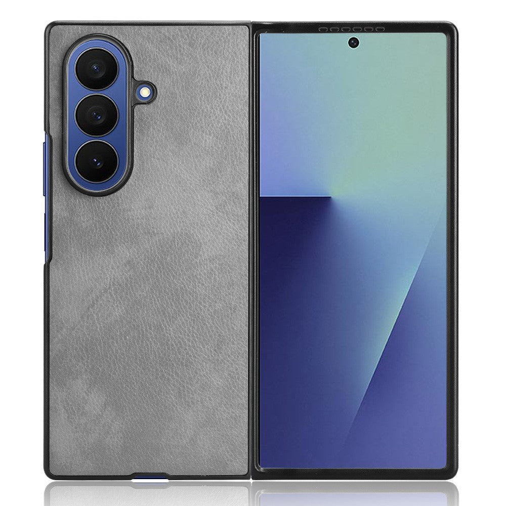For Samsung Galaxy Z Fold7 5G Case Litchi Texture PU Leather + PC Phone Cover - Grey