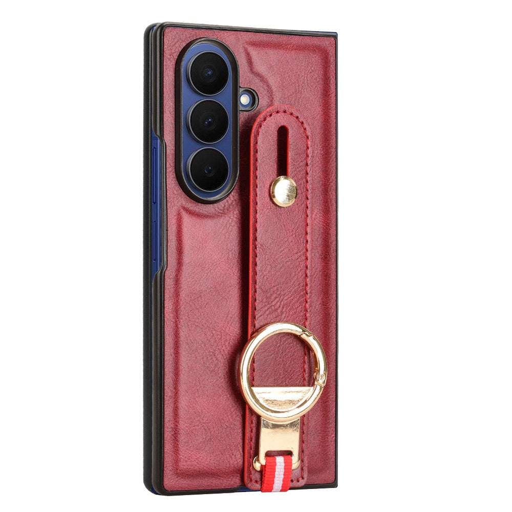 For Samsung Galaxy Z Fold7 5G Case Wristband Kickstand Leather + PC + TPU Phone Cover with Bottle Opener - Red