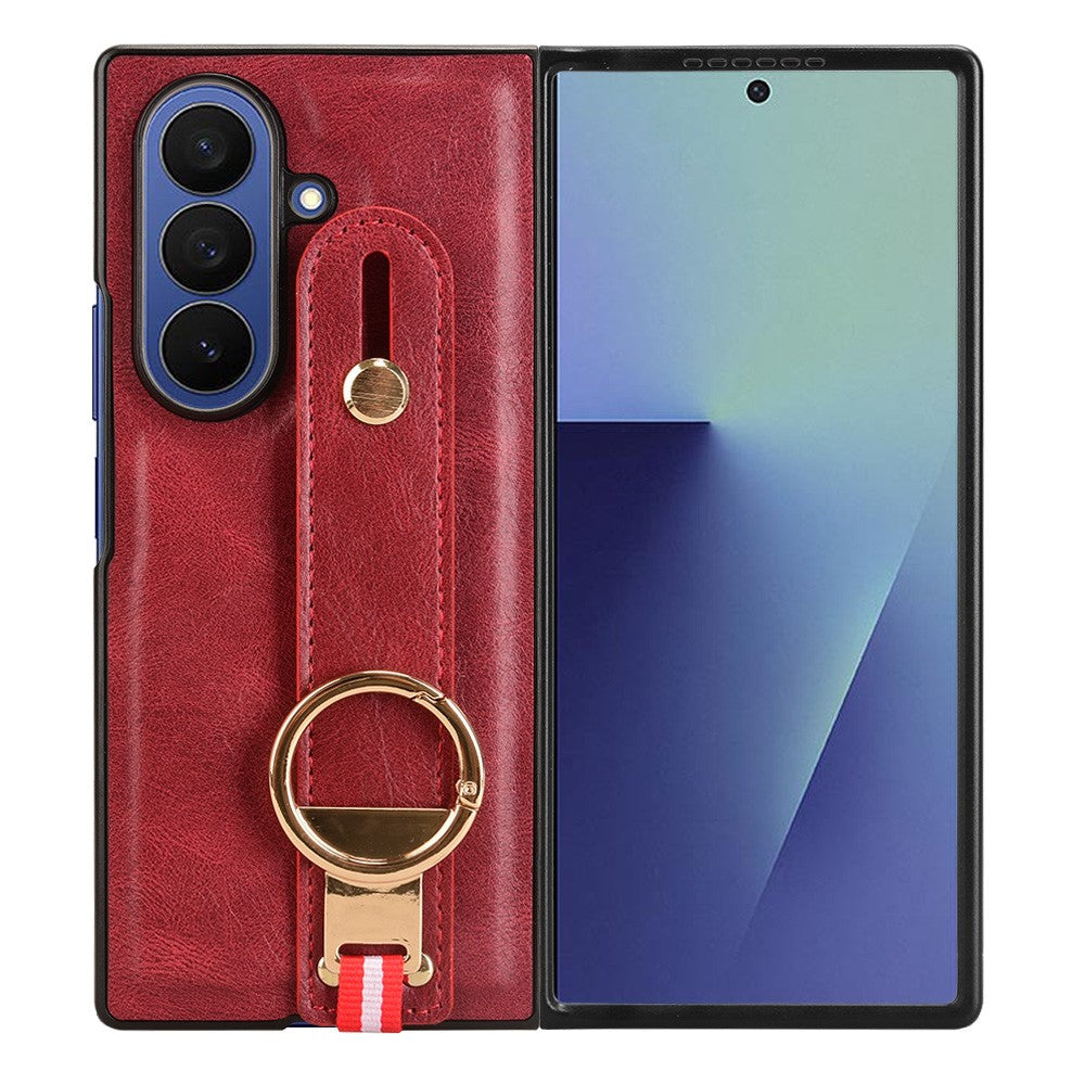 For Samsung Galaxy Z Fold7 5G Case Wristband Kickstand Leather + PC + TPU Phone Cover with Bottle Opener - Red