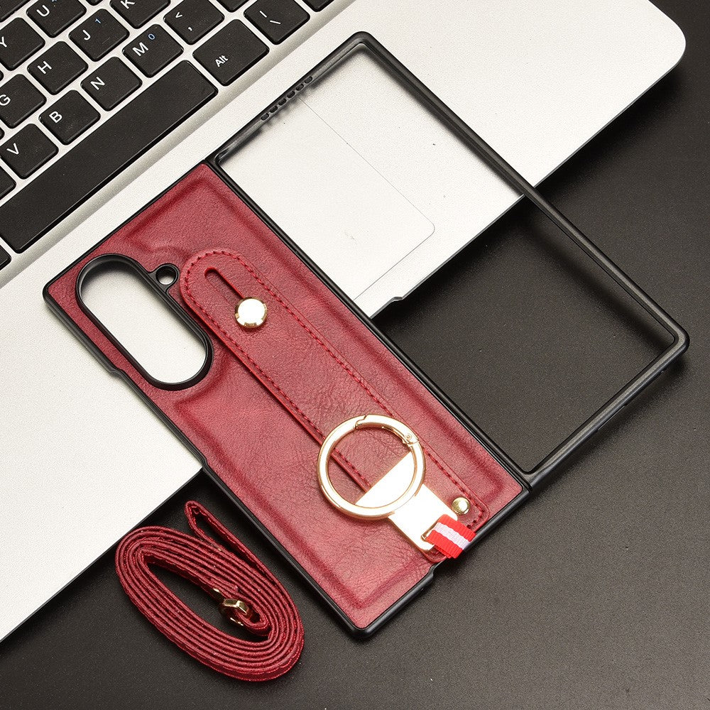 For Samsung Galaxy Z Fold7 5G Case Wristband Kickstand Leather + PC + TPU Phone Cover with Bottle Opener - Red