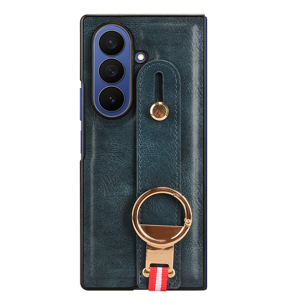 For Samsung Galaxy Z Fold7 5G Case Wristband Kickstand Leather + PC + TPU Phone Cover with Bottle Opener - Blue