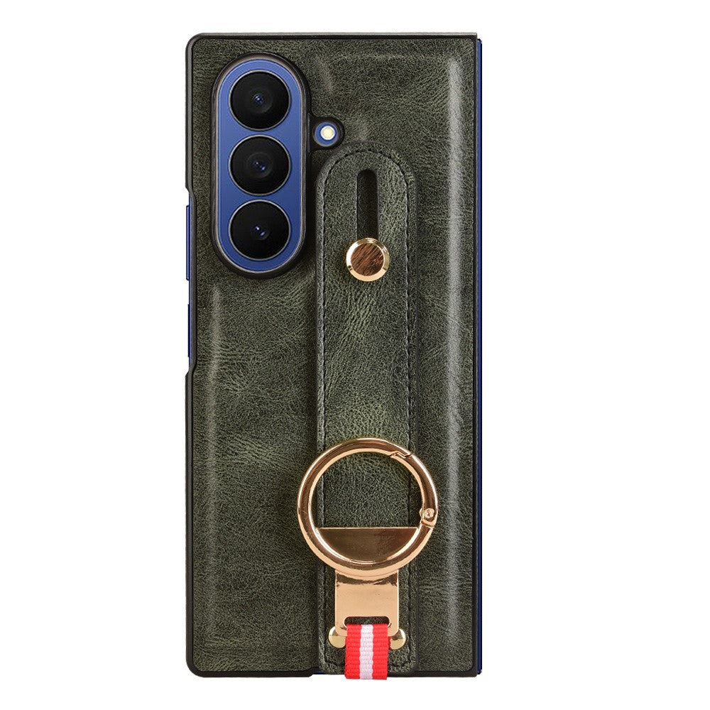 For Samsung Galaxy Z Fold7 5G Case Wristband Kickstand Leather + PC + TPU Phone Cover with Bottle Opener - Green
