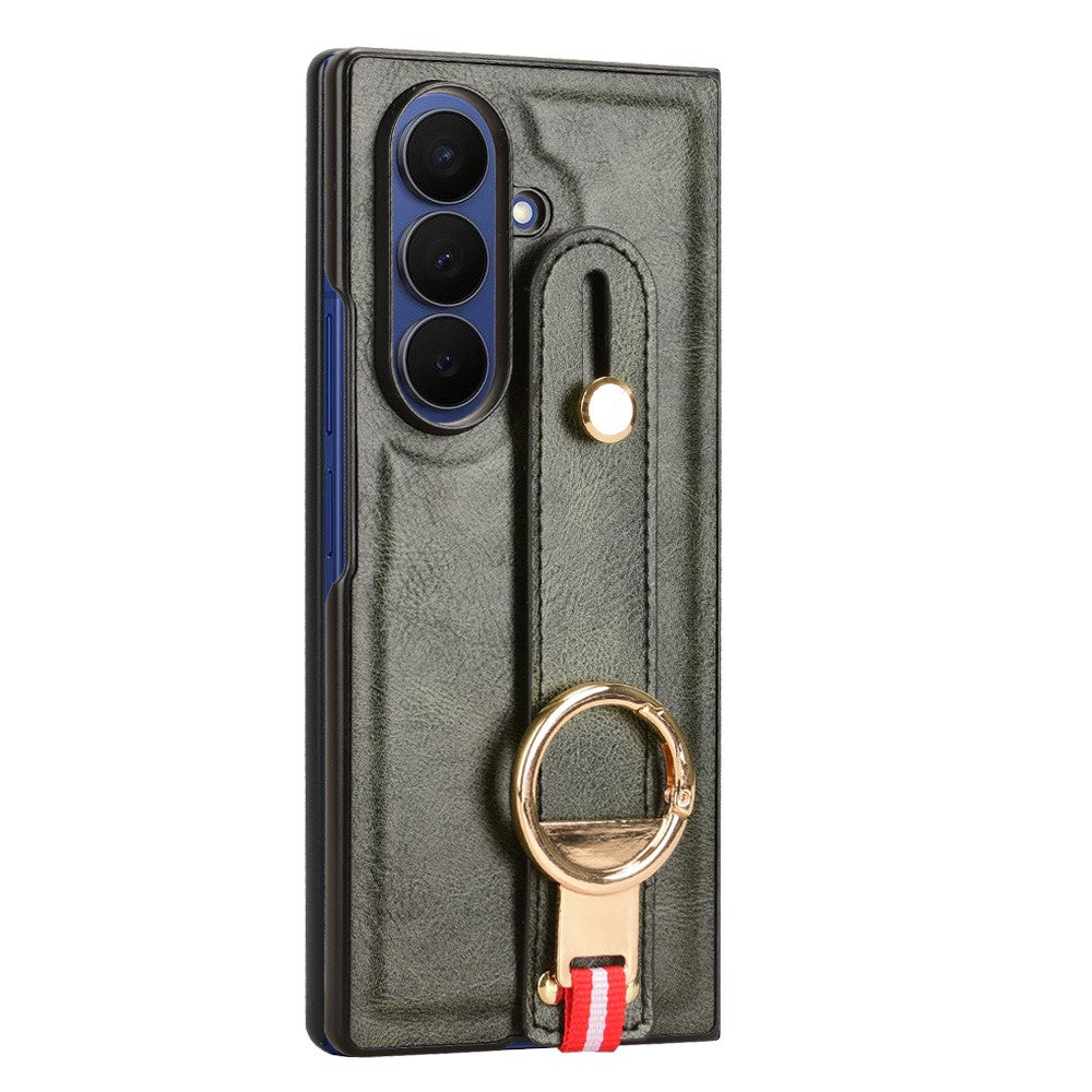 For Samsung Galaxy Z Fold7 5G Case Wristband Kickstand Leather + PC + TPU Phone Cover with Bottle Opener - Green