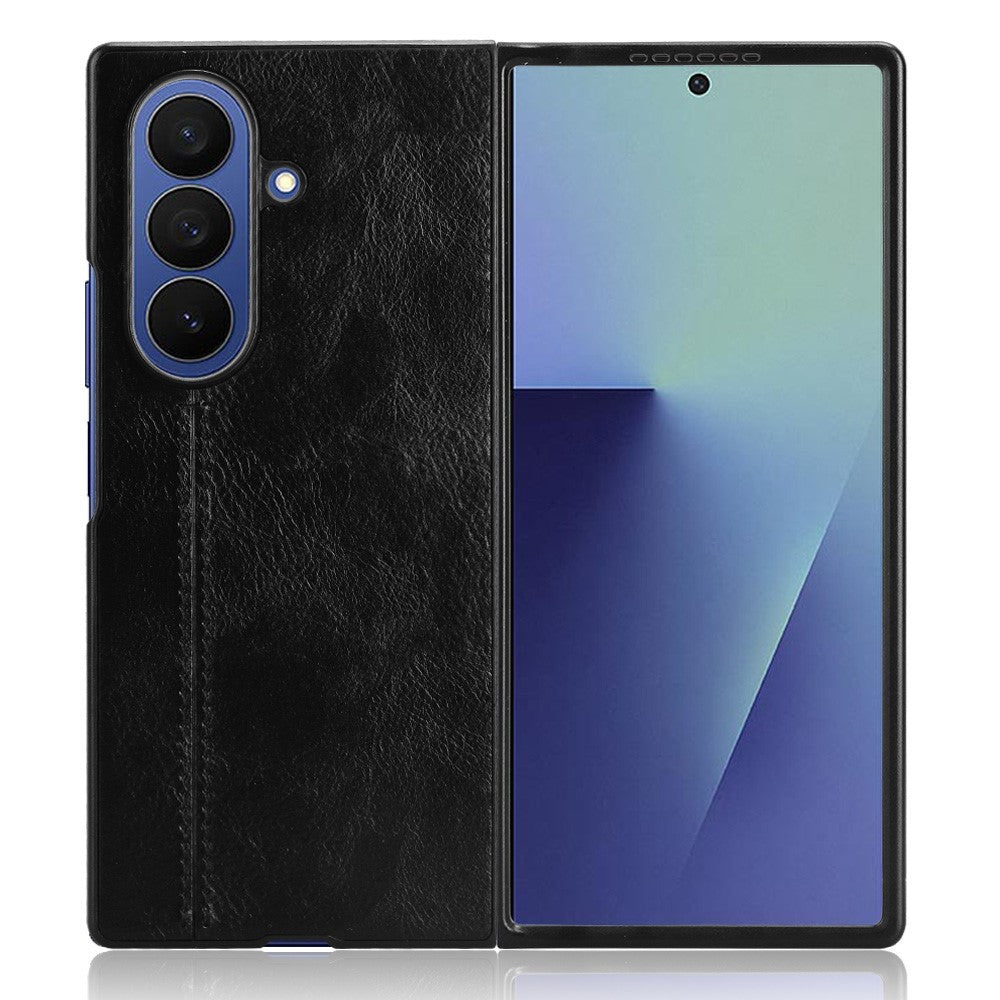 For Samsung Galaxy Z Fold7 5G Case Stitching Line PU Leather Coated PC Phone Cover - Black