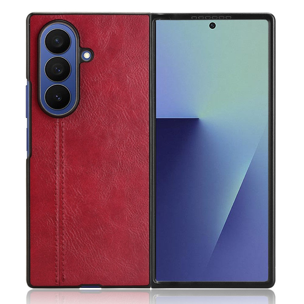 For Samsung Galaxy Z Fold7 5G Case Stitching Line PU Leather Coated PC Phone Cover - Red