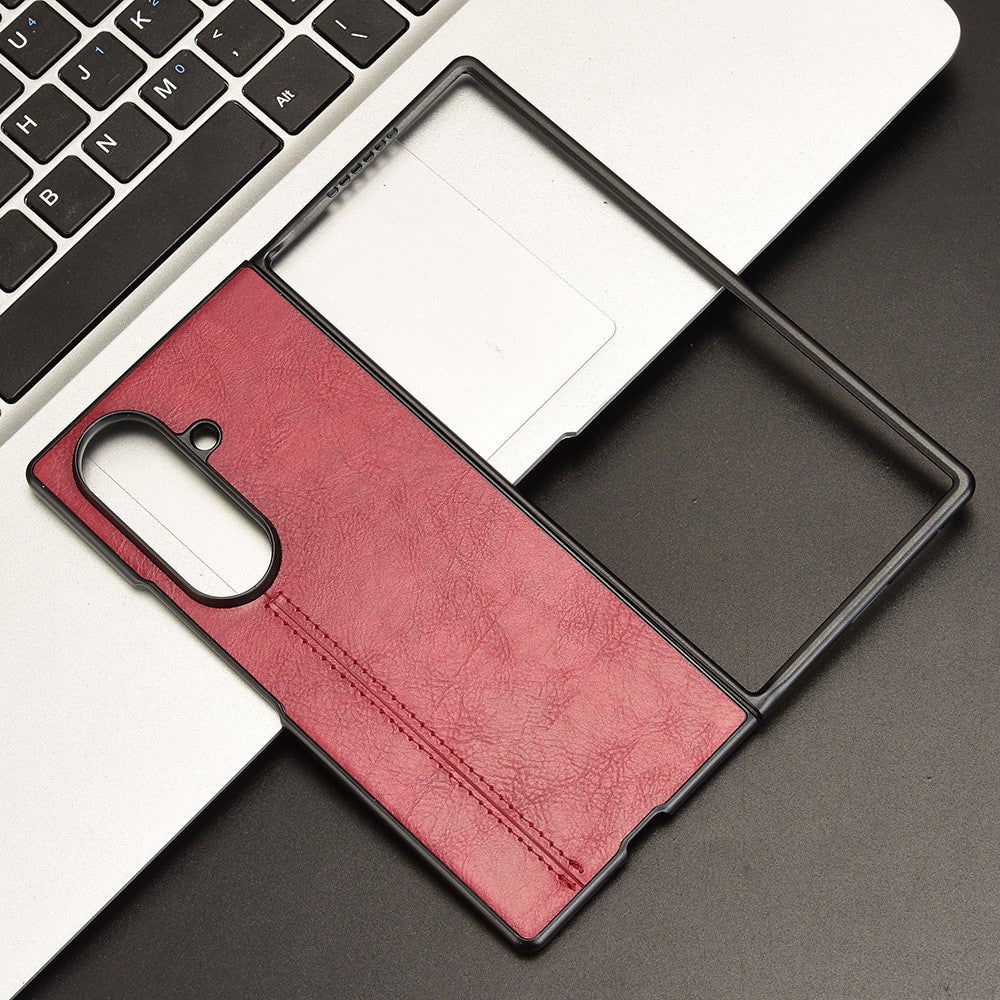 For Samsung Galaxy Z Fold7 5G Case Stitching Line PU Leather Coated PC Phone Cover - Red
