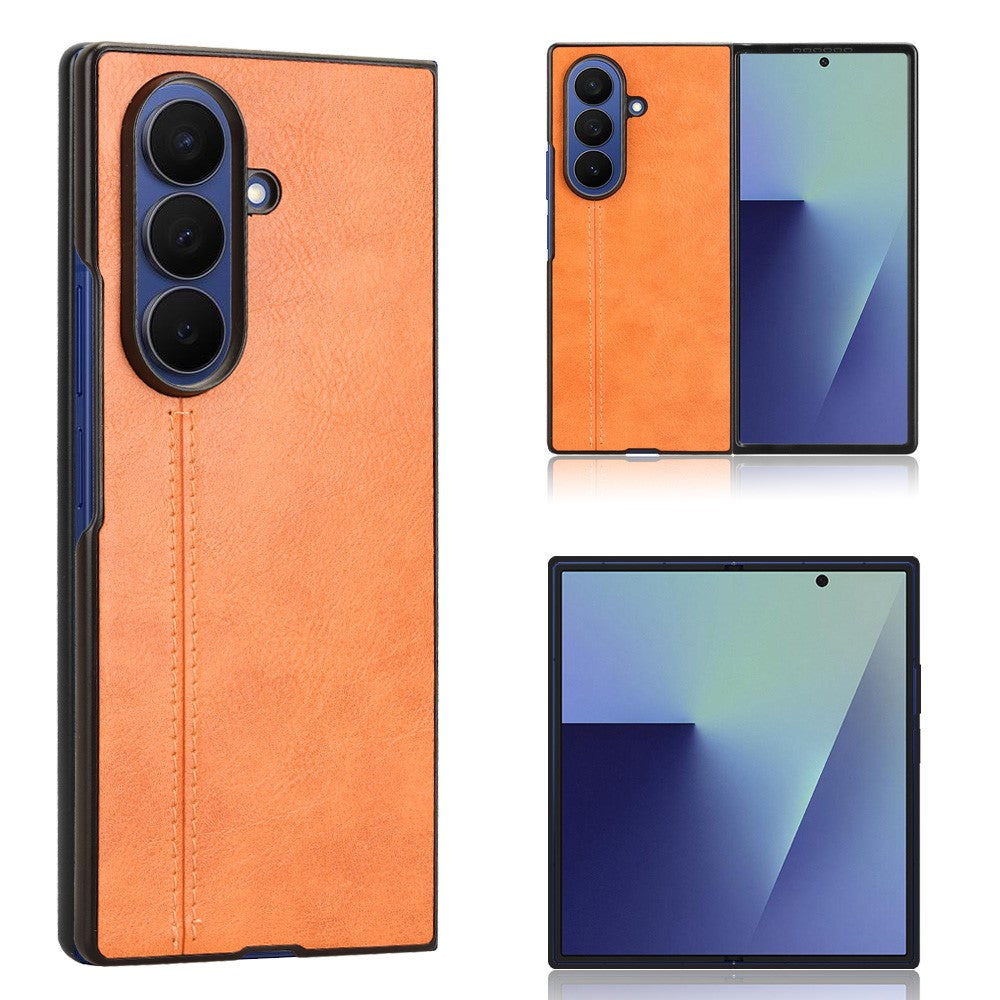 For Samsung Galaxy Z Fold7 5G Case Stitching Line PU Leather Coated PC Phone Cover - Orange