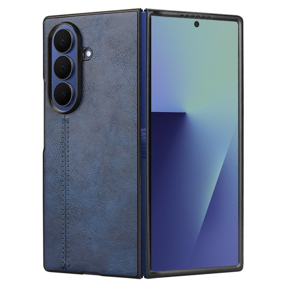 For Samsung Galaxy Z Fold7 5G Case Stitching Line PU Leather Coated PC Phone Cover - Blue