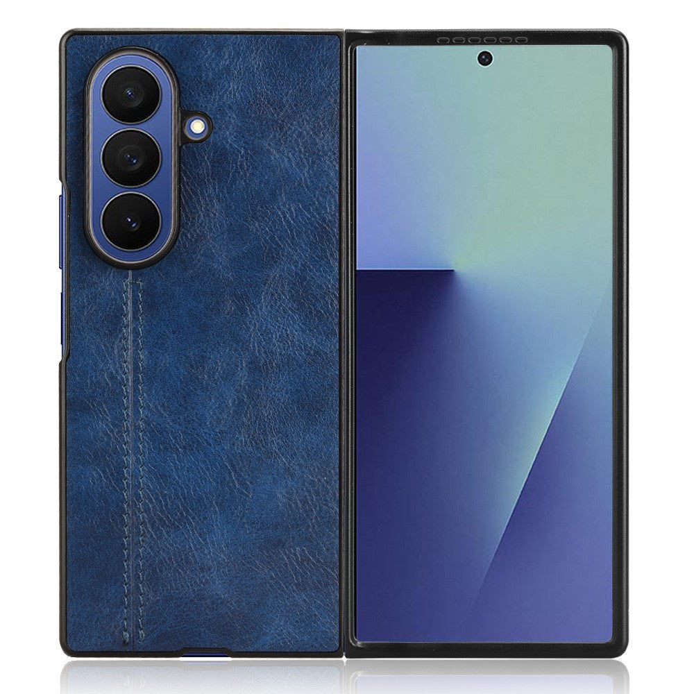 For Samsung Galaxy Z Fold7 5G Case Stitching Line PU Leather Coated PC Phone Cover - Blue