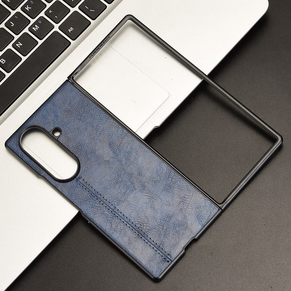 For Samsung Galaxy Z Fold7 5G Case Stitching Line PU Leather Coated PC Phone Cover - Blue