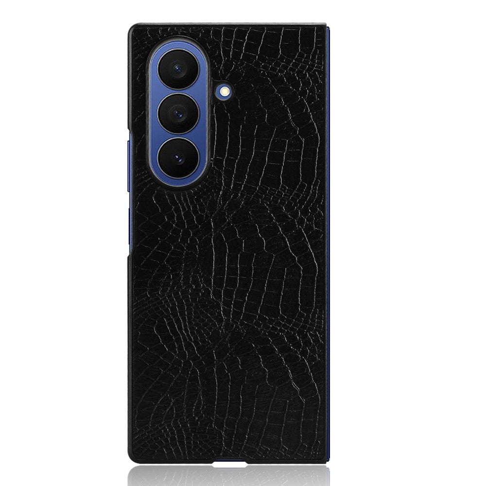 For Samsung Galaxy Z Fold7 5G Case Crocodile Texture Leather Coated Hard PC Phone Cover - Black