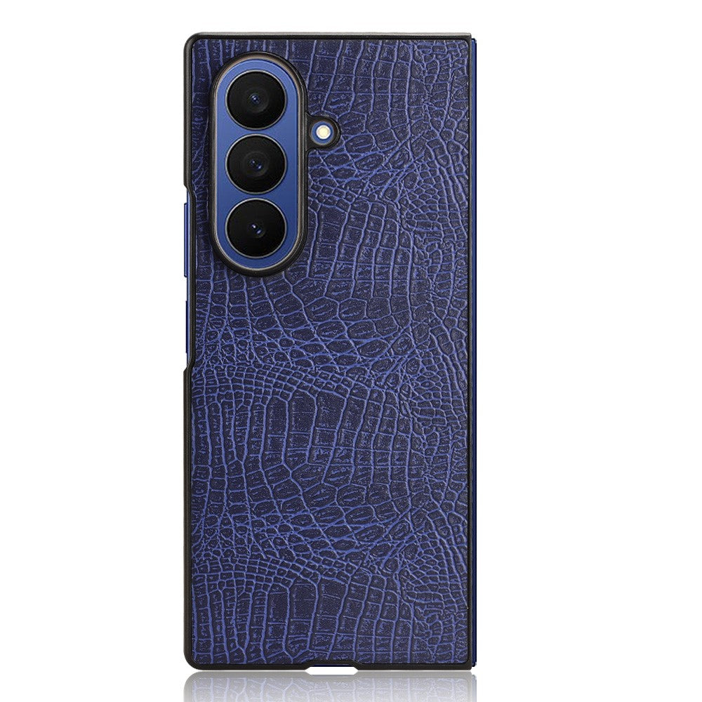 For Samsung Galaxy Z Fold7 5G Case Crocodile Texture Leather Coated Hard PC Phone Cover - Blue