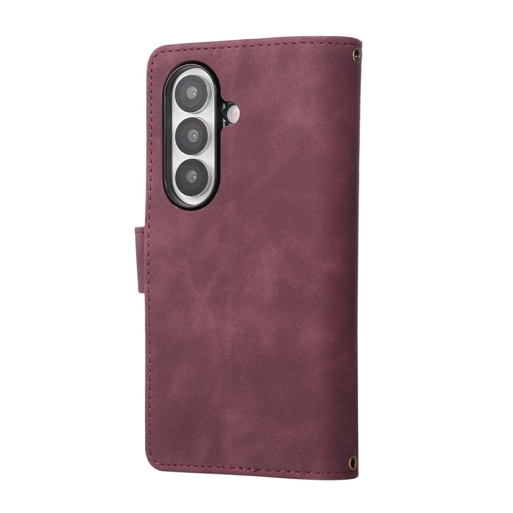 For Samsung Galaxy Z Fold7 5G Case Zipper Wallet Leather Phone Cover with Shoulder Strap - Wine Red