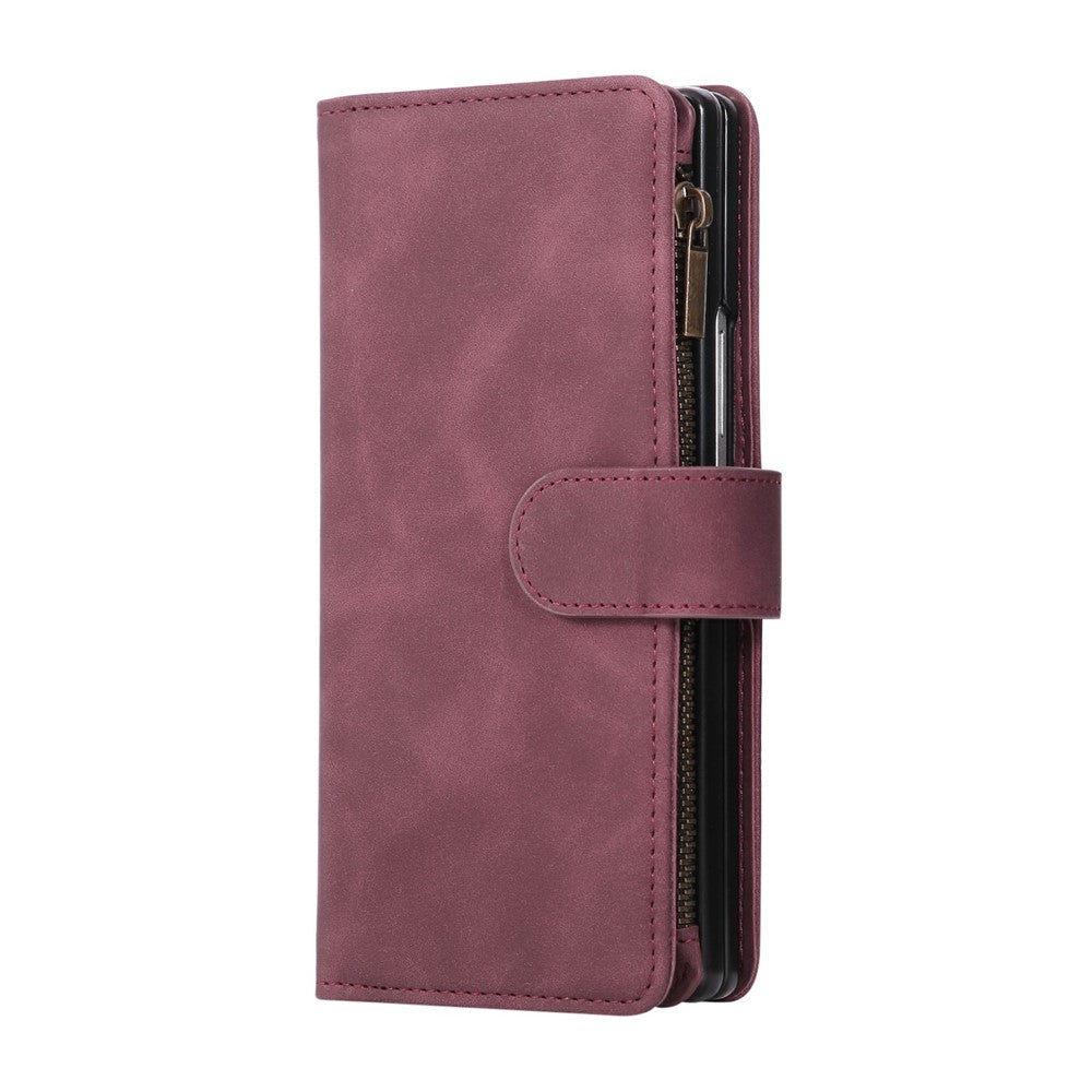 For Samsung Galaxy Z Fold7 5G Case Zipper Wallet Leather Phone Cover with Shoulder Strap - Wine Red
