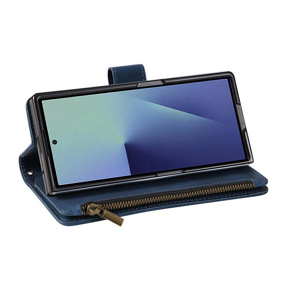 For Samsung Galaxy Z Fold7 5G Case Zipper Wallet Leather Phone Cover with Shoulder Strap - Blue