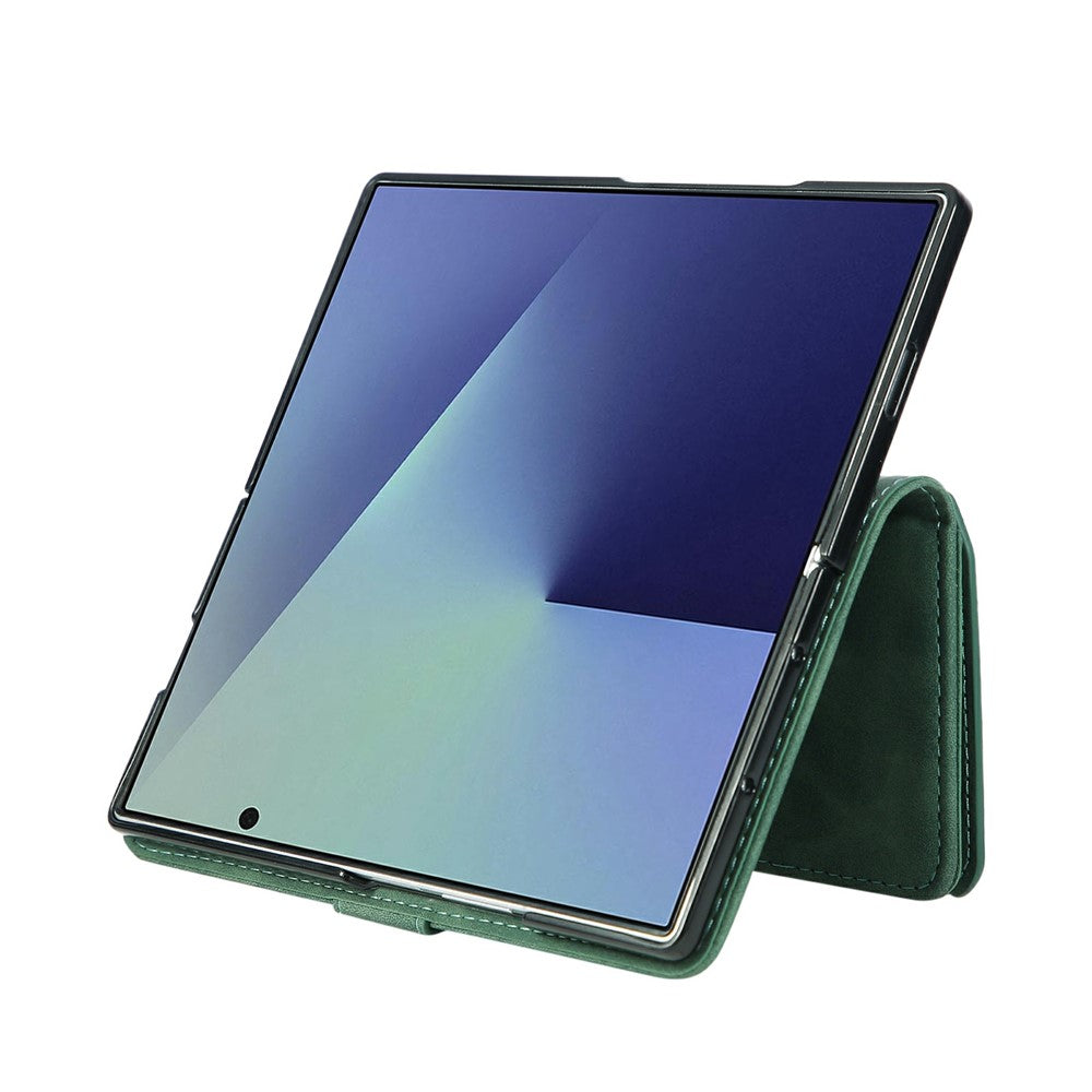 For Samsung Galaxy Z Fold7 5G Case Zipper Wallet Leather Phone Cover with Shoulder Strap - Green