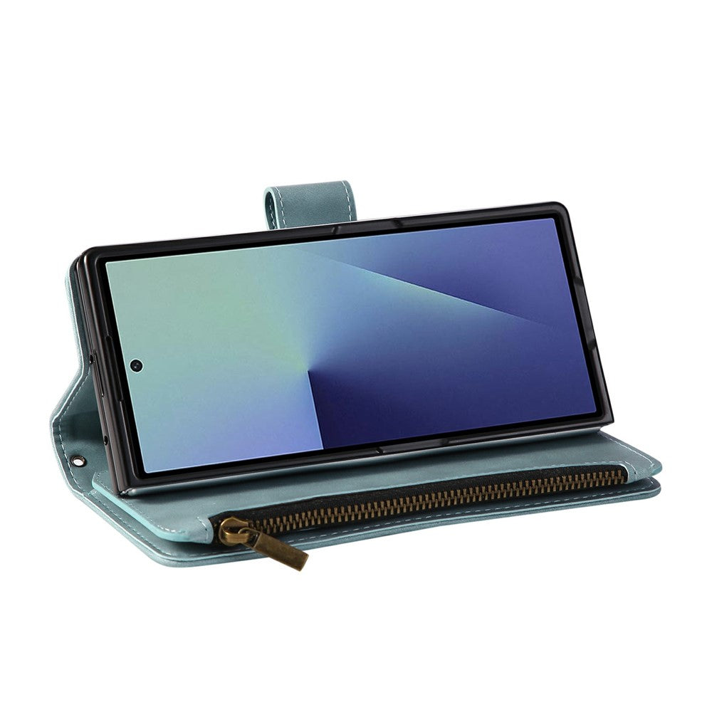 For Samsung Galaxy Z Fold7 5G Case Zipper Wallet Leather Phone Cover with Shoulder Strap - Baby Blue