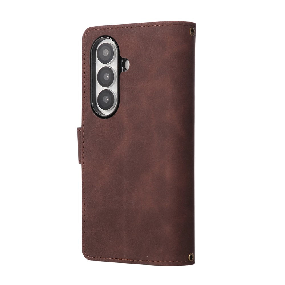 For Samsung Galaxy Z Fold7 5G Case Zipper Wallet Leather Phone Cover with Shoulder Strap - Coffee