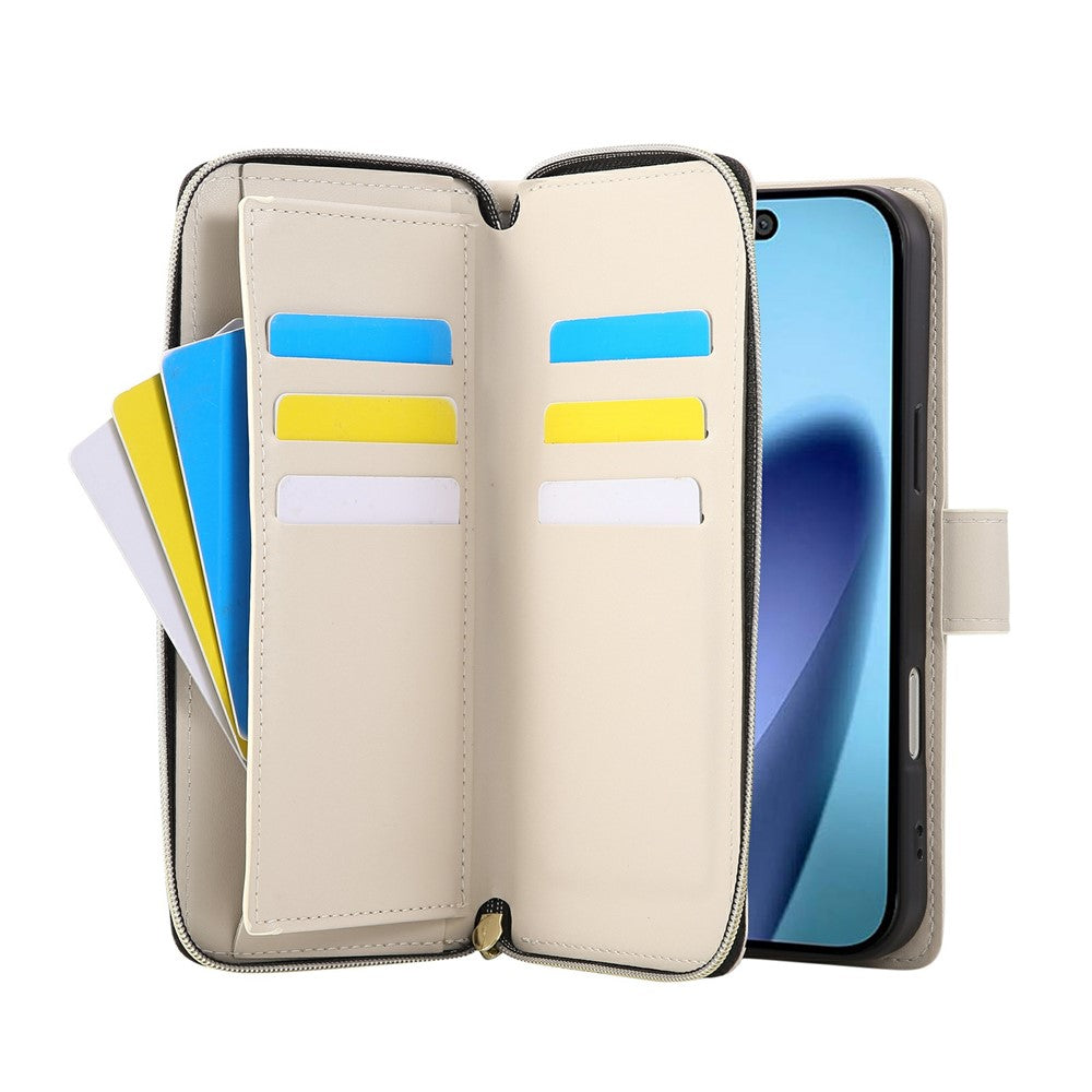 For iPhone 17 Pro Max Case Zipper Wallet Rhombus PU Leather Crossbody Phone Cover - Beige