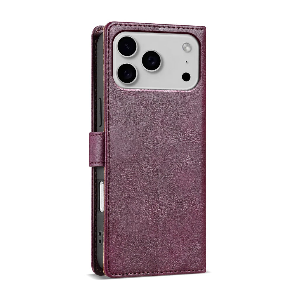 N.BEKUS CSJ-001 For iPhone 17 Pro Max Stand Case PU Leather Wallet Phone Cover - Wine Red
