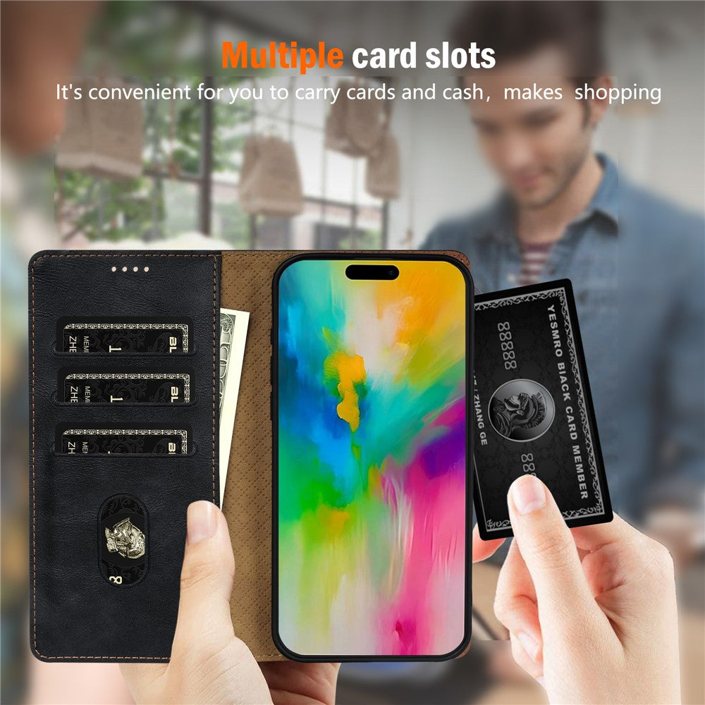 N.BEKUS CSJ-001 For iPhone 17 Pro Max Stand Case PU Leather Wallet Phone Cover - Black