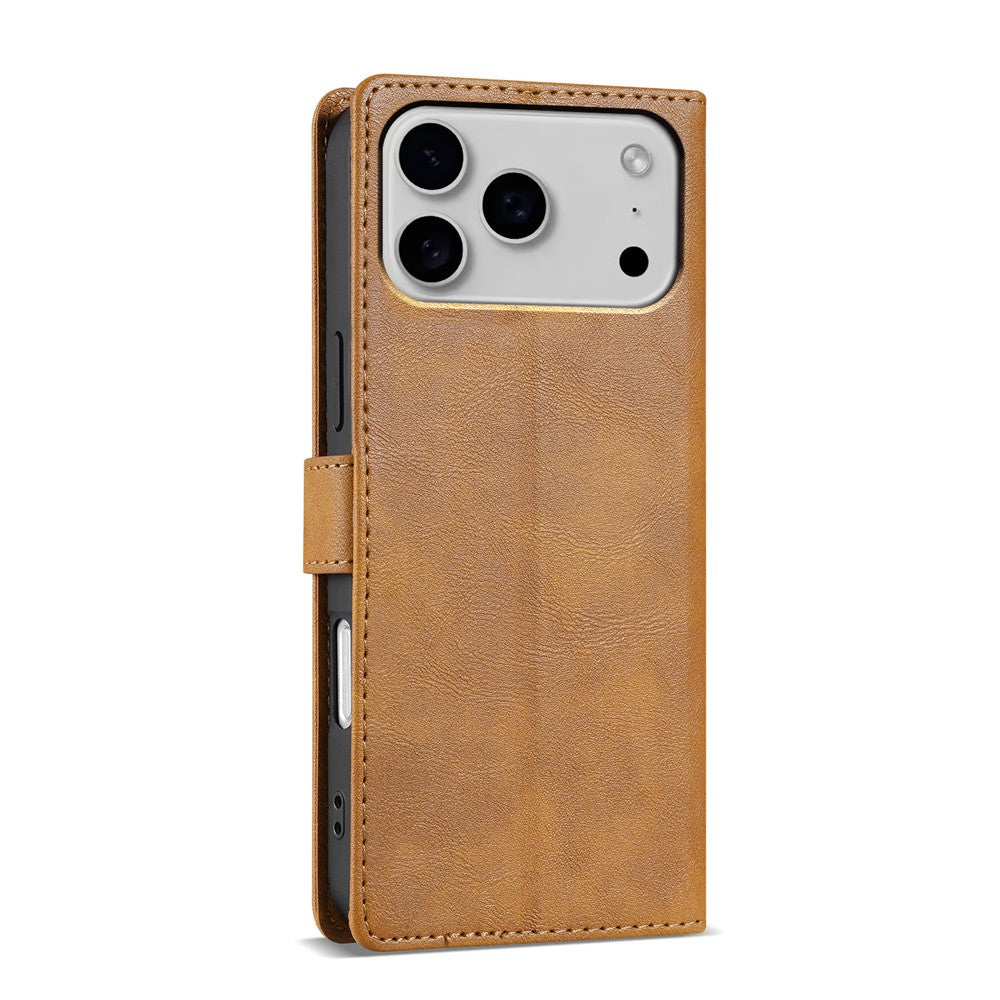 N.BEKUS CSJ-001 For iPhone 17 Pro Max Stand Case PU Leather Wallet Phone Cover - Brown