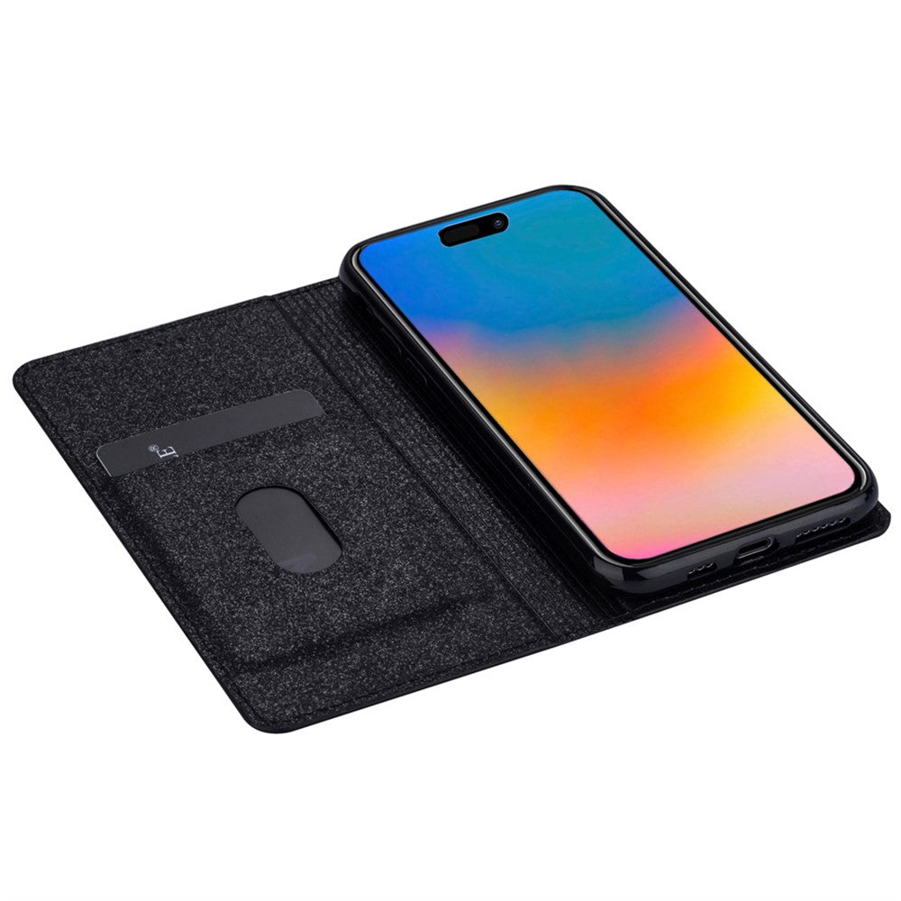 For iPhone 17 Pro Max Case Glittery PU Leather + TPU Card Slot Phone Cover - Black