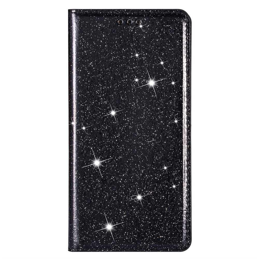 For iPhone 17 Pro Max Case Glittery PU Leather + TPU Card Slot Phone Cover - Black