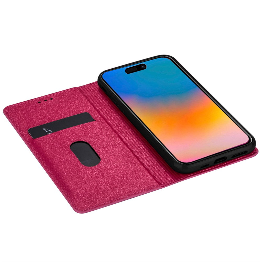 For iPhone 17 Pro Max Case Glittery PU Leather + TPU Card Slot Phone Cover - Rose