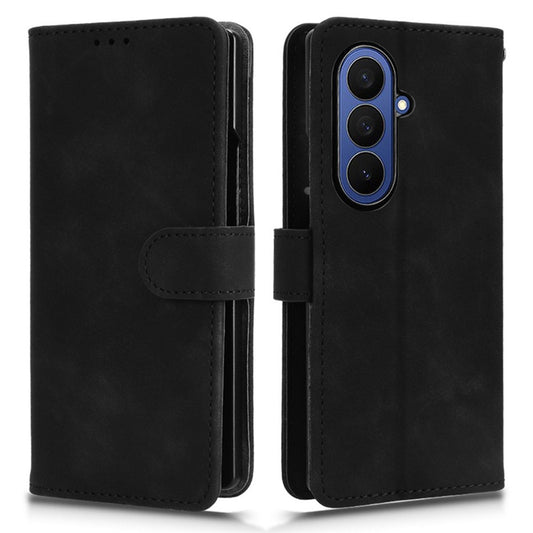 For Samsung Galaxy Z Fold7 5G Leather Case Skin Feel Anti Drop Wallet Flip Phone Cover - Black