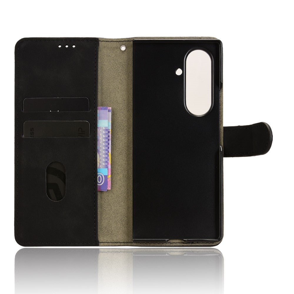 For Samsung Galaxy Z Fold7 5G Leather Case Skin Feel Anti Drop Wallet Flip Phone Cover - Black