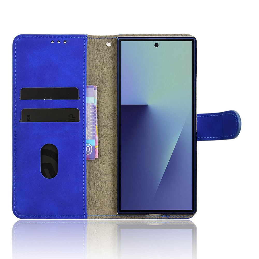 For Samsung Galaxy Z Fold7 5G Leather Case Skin Feel Anti Drop Wallet Flip Phone Cover - Blue