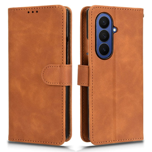 For Samsung Galaxy Z Fold7 5G Leather Case Skin Feel Anti Drop Wallet Flip Phone Cover - Brown