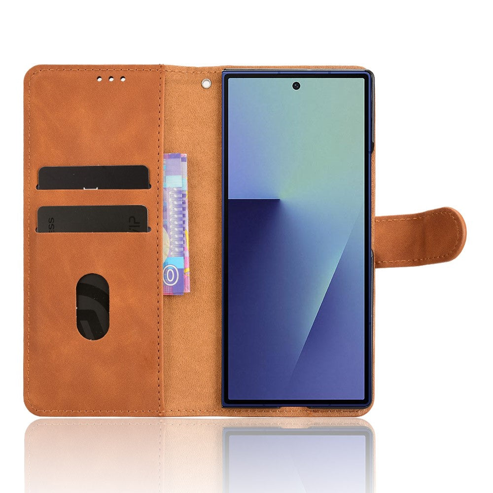 For Samsung Galaxy Z Fold7 5G Leather Case Skin Feel Anti Drop Wallet Flip Phone Cover - Brown
