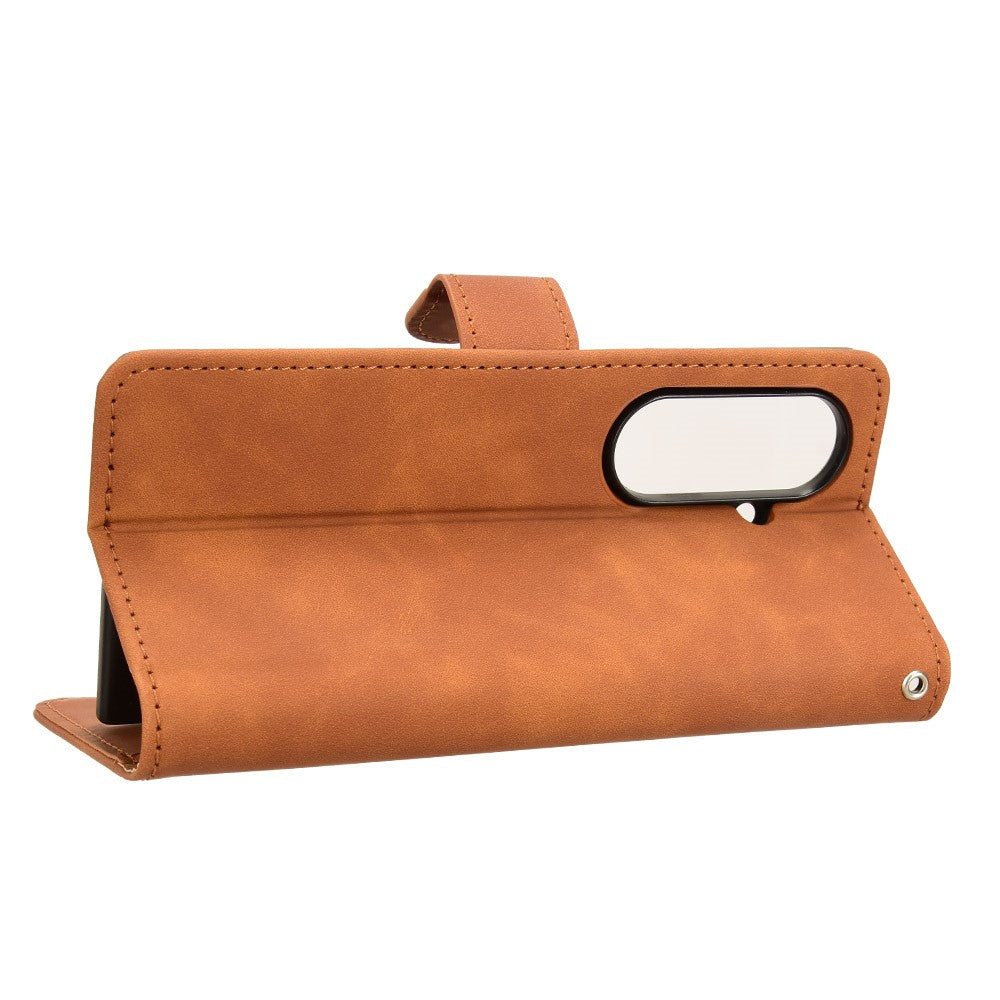 For Samsung Galaxy Z Fold7 5G Leather Case Skin Feel Anti Drop Wallet Flip Phone Cover - Brown
