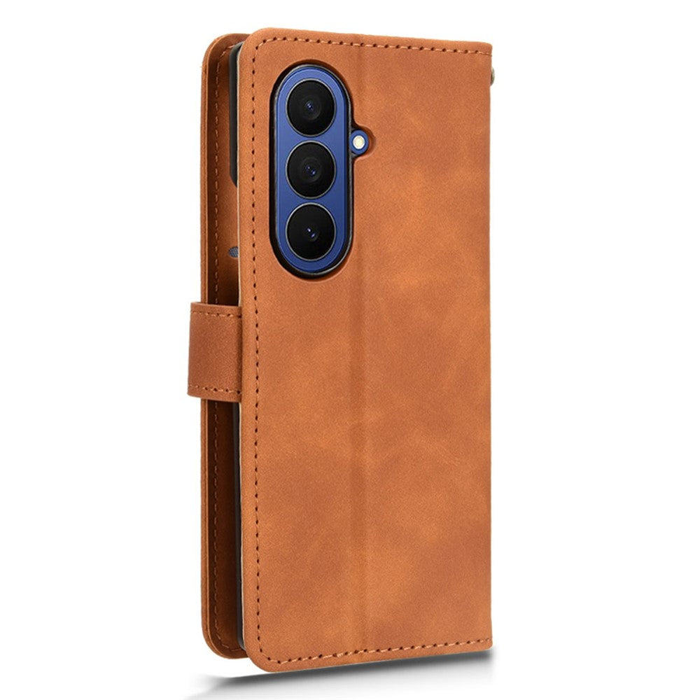 For Samsung Galaxy Z Fold7 5G Leather Case Skin Feel Anti Drop Wallet Flip Phone Cover - Brown