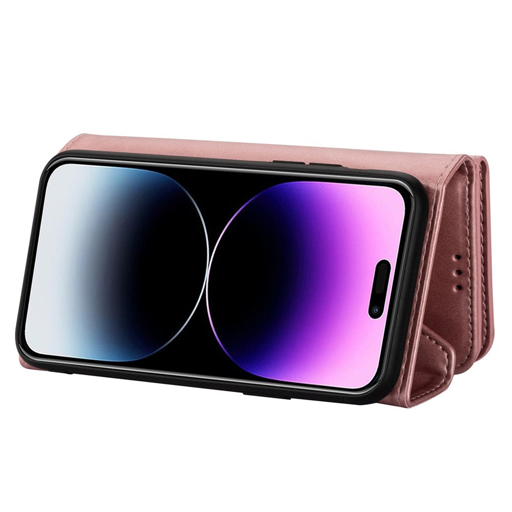 N.BEKUS For iPhone 17 Pro Max Cases Skin-Touch Leather Wallet Phone Cover with Straps - Rose Gold