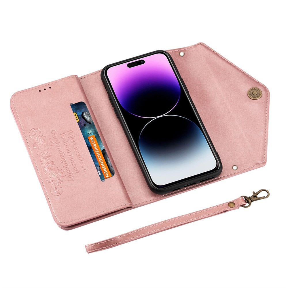 N.BEKUS For iPhone 17 Pro Max Cases Skin-Touch Leather Wallet Phone Cover with Straps - Rose Gold