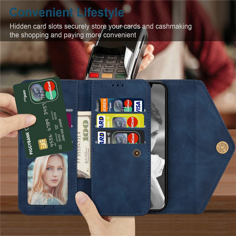 N.BEKUS For iPhone 17 Pro Max Cases Skin-Touch Leather Wallet Phone Cover with Straps - Blue