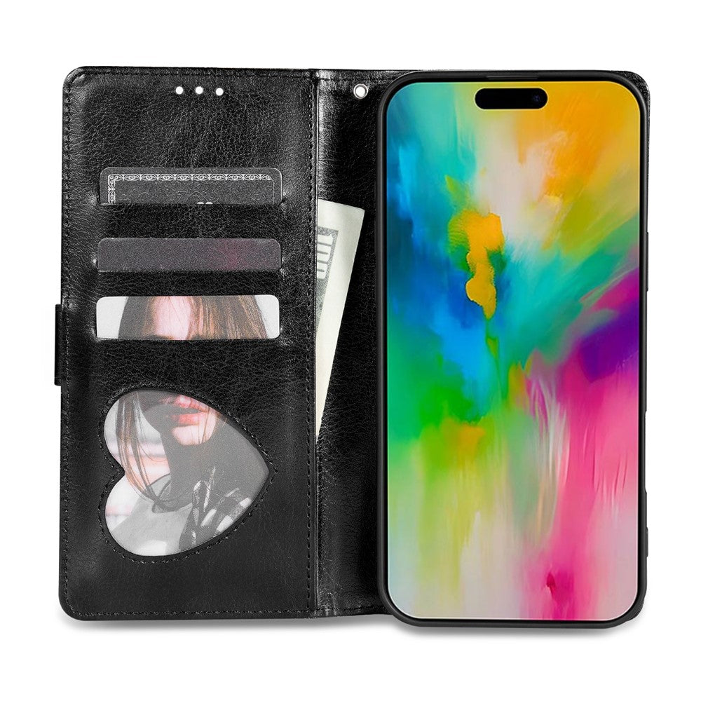 For iPhone 17 Pro Max Stand Case Glitter Phone Leather Cover Zipper Pocket - Black