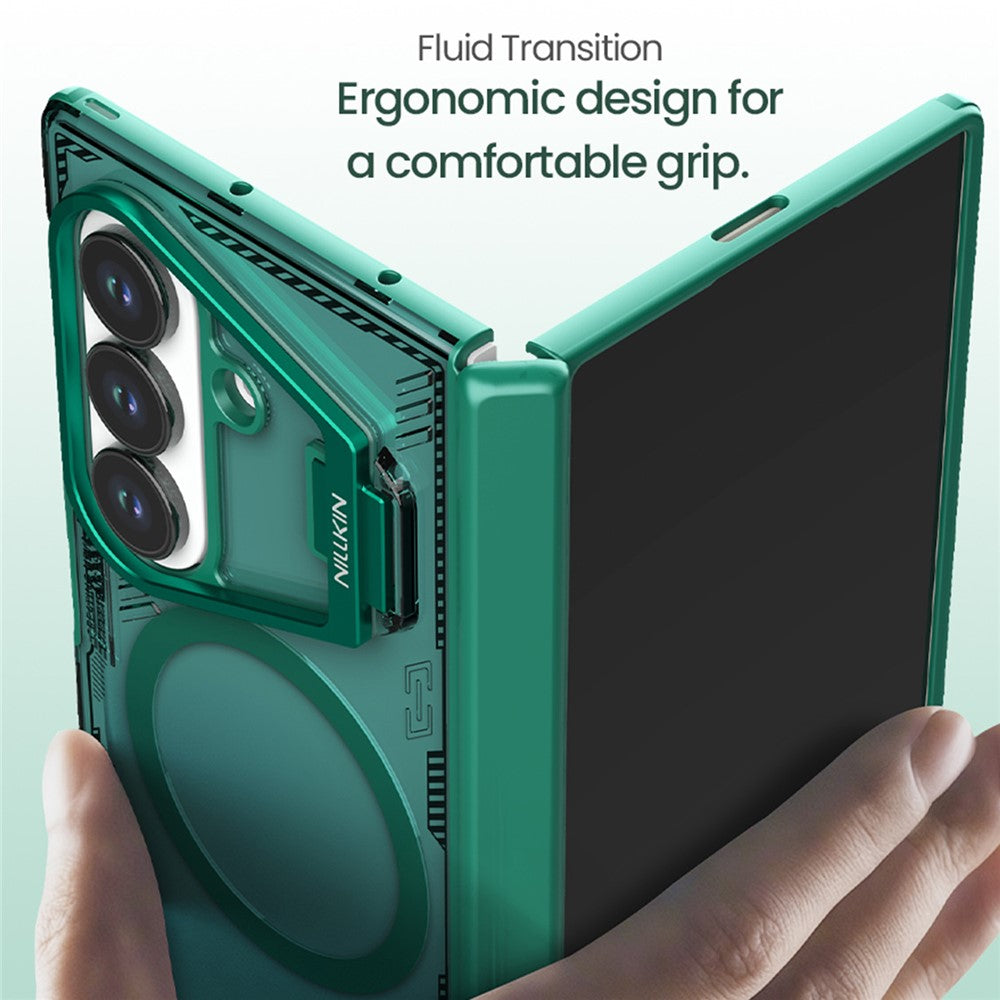 NILLKIN Iceblade CamProp For Samsung Galaxy Z Fold7 5G Case Compatible with MagSafe Lens Frame Kickstand PC + TPU Phone Cover - Green