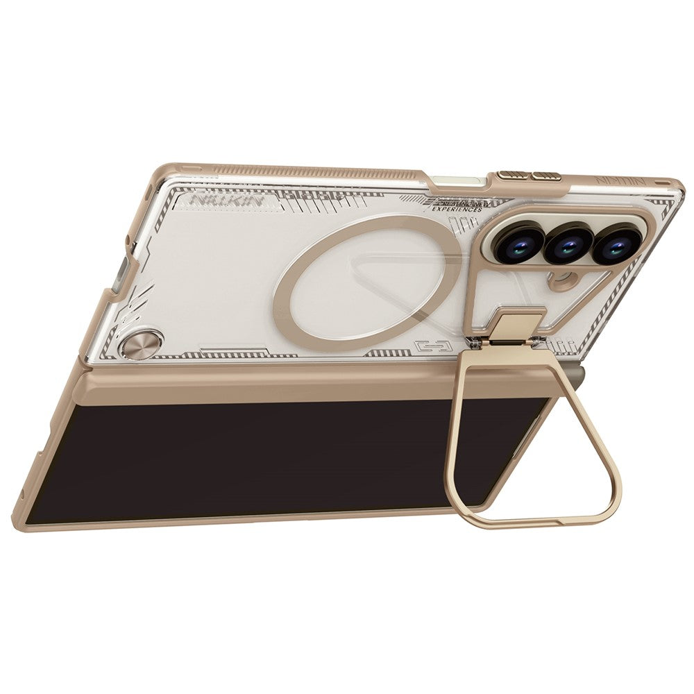 NILLKIN Iceblade CamProp For Samsung Galaxy Z Fold7 5G Case Compatible with MagSafe Lens Frame Kickstand PC + TPU Phone Cover - Gold