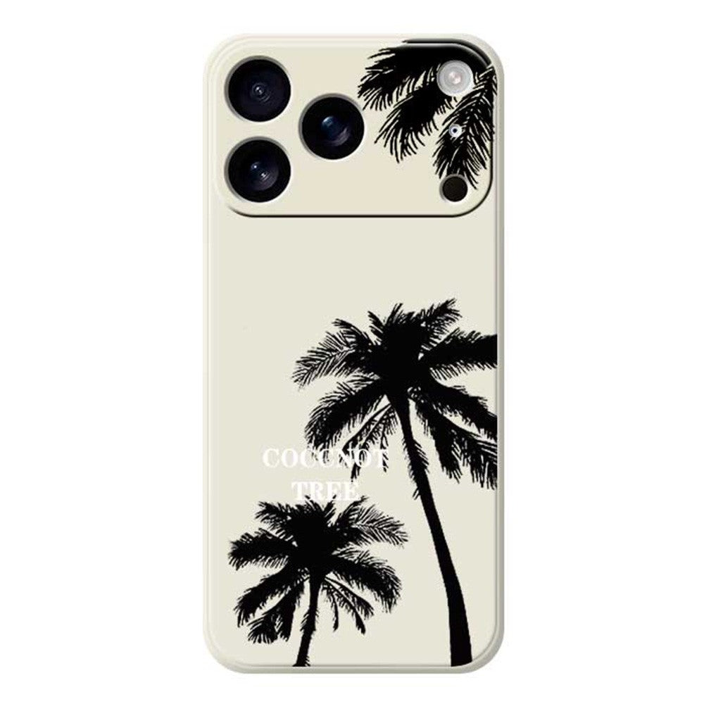 For iPhone 17 Pro Max Case Coconut Tree Pattern Printing Straight Edge TPU Phone Back Cover - Beige